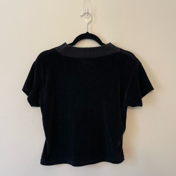 Vintage Derotchild L black velvet short sleeve turtleneck blouse basic simple - Picture 5 of 7